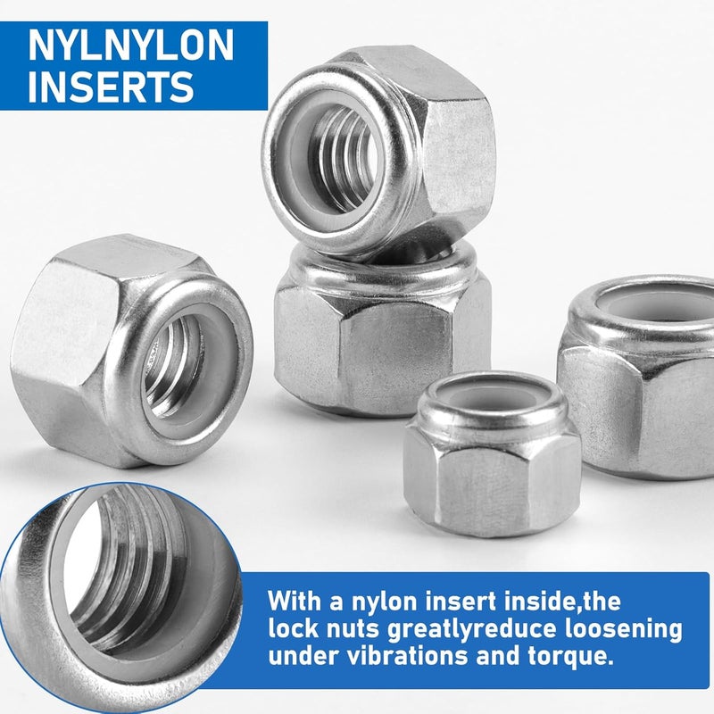 Vmuter 100 Pack 1/4"-20 Inch Lock Nuts, 304 (A2-70) Stainless Steel Nylon Insert Locknuts,Standard Inch Thread Nylock Nuts - Image 5